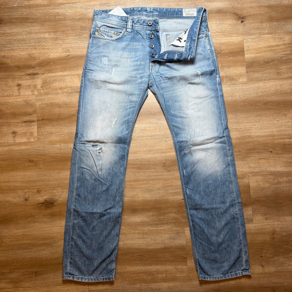 Diesel Safado Jeans Mens 31x30 Light Blue Regular Slim Straight Distressed 0888J